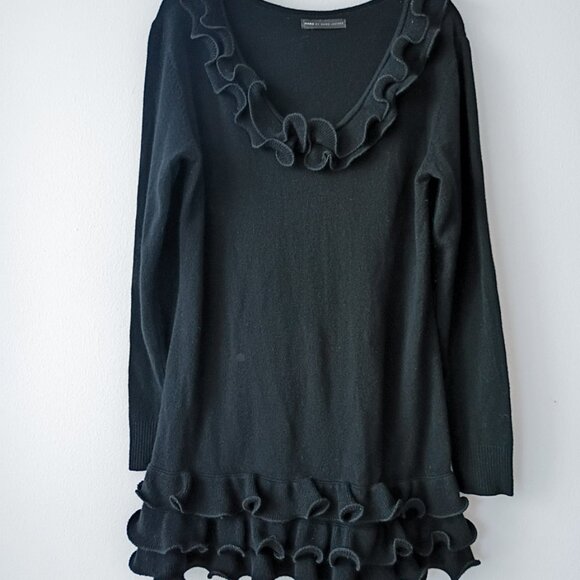 Michael Kors Black Ruffle Trim Sweater Tunic – Long Sleeve Knit Top | Size - Picture 1 of 5